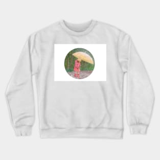 Girl walking in the rain and having fun with the water puddles Crewneck Sweatshirt